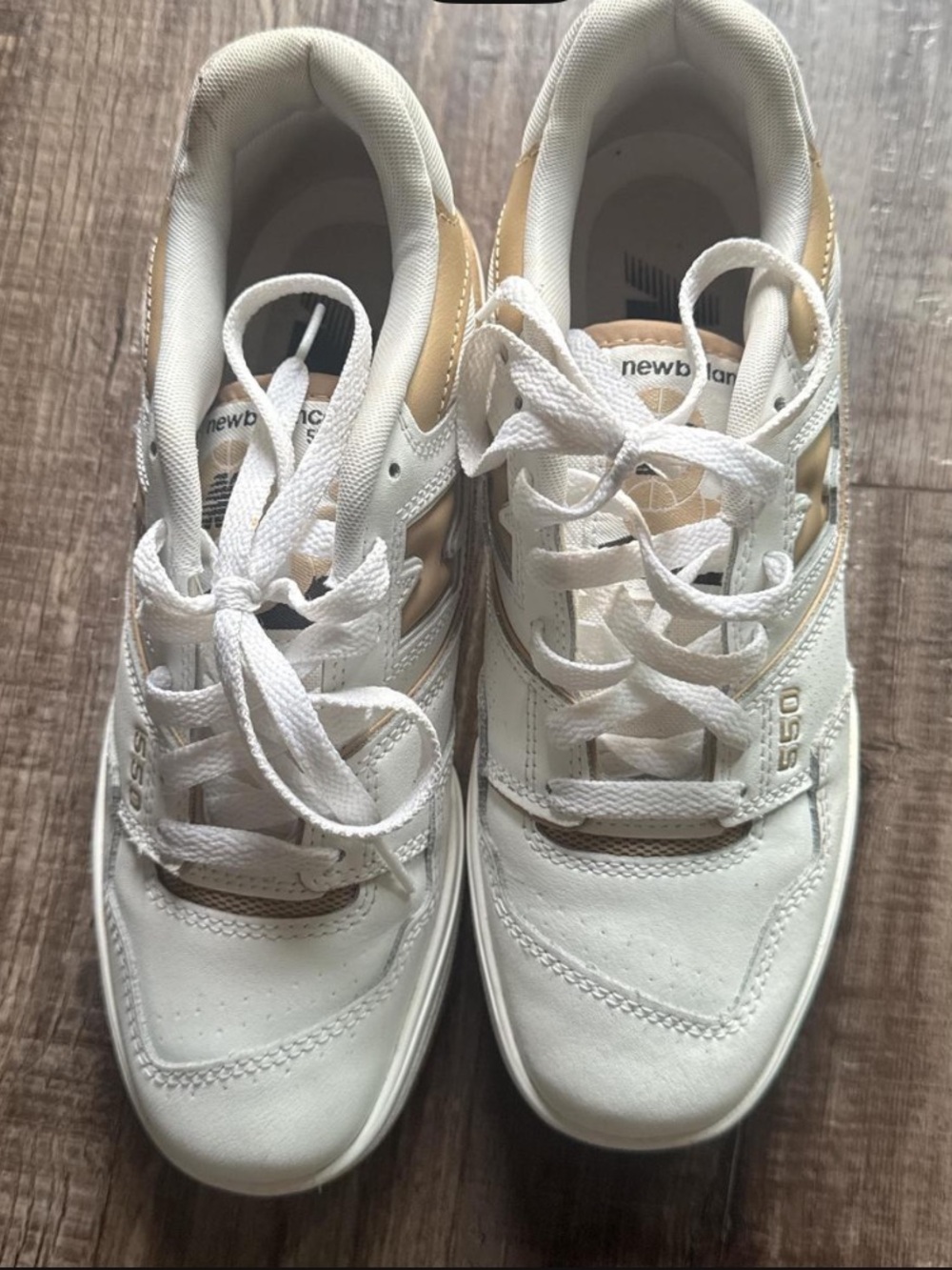 New Balance White and Gold Tone 550 Sneakers